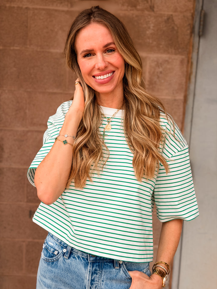 Pistola | Mae Cropped Tee - Vert Stripe