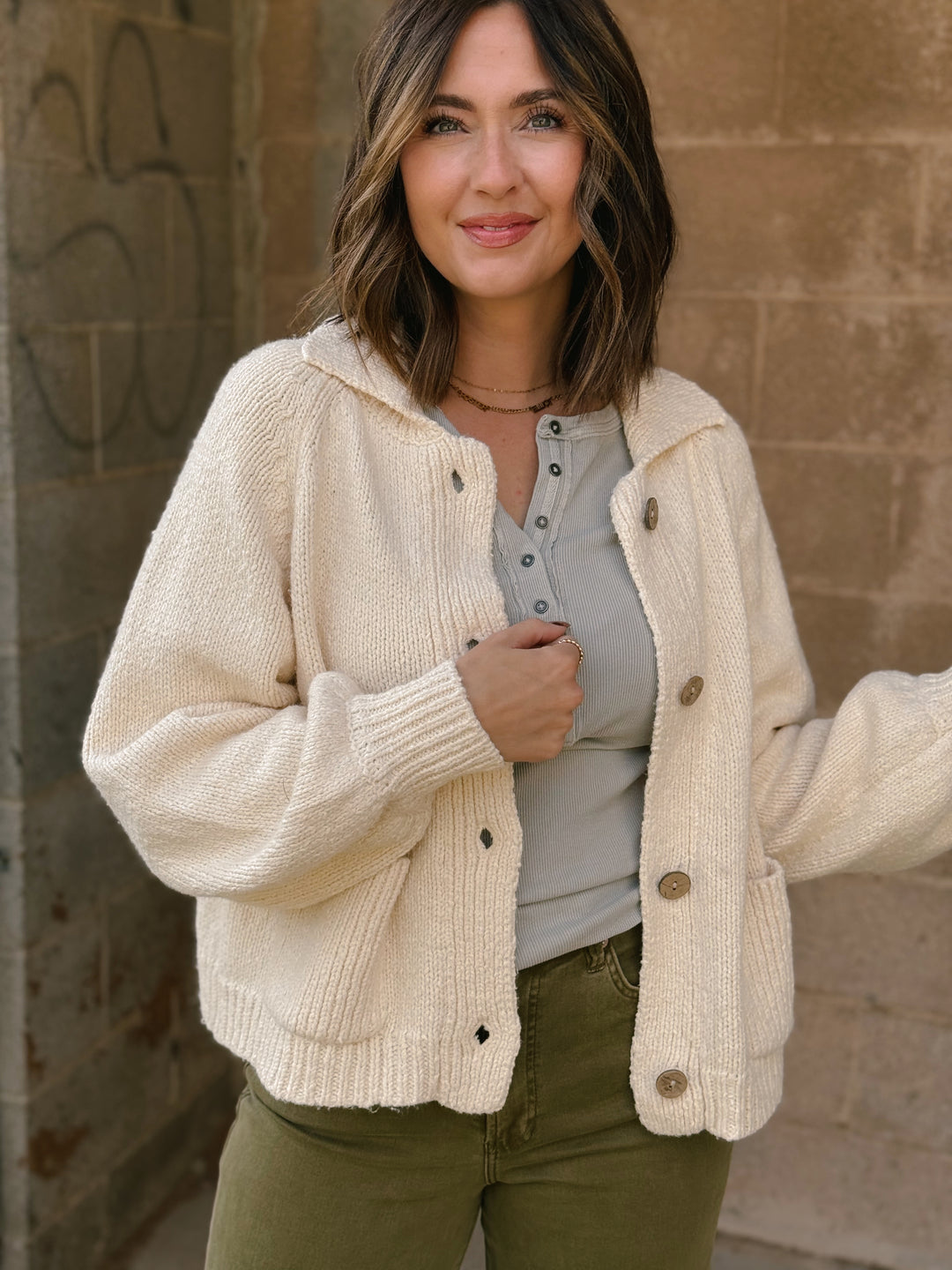 Cactus Button Front Sweater Cardigan