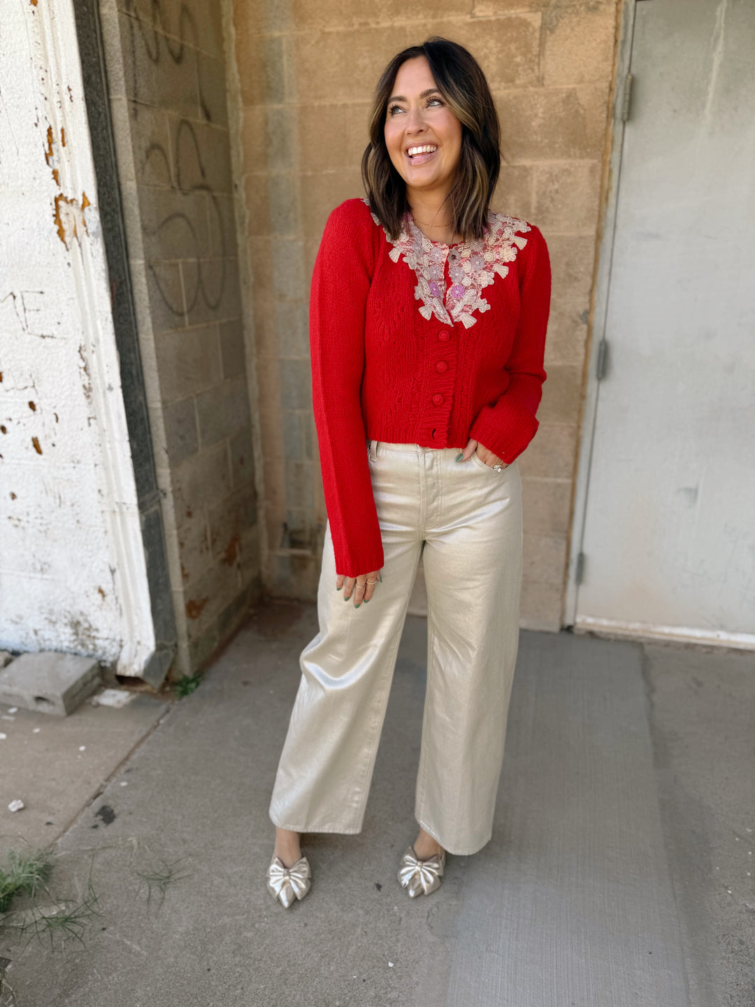 Pistola | Tate Hight Rise Bowed Wide Leg Jean - Champagne Luster