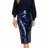 Lucy Paris | Stefani Midi Sequined Skirt - Midnight