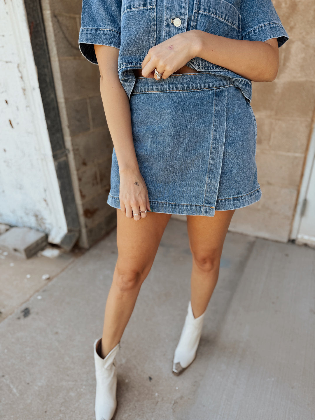 Denim Skort with Slanted Front