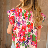 THML | Floral Print Pintuck Top with Bow Detail