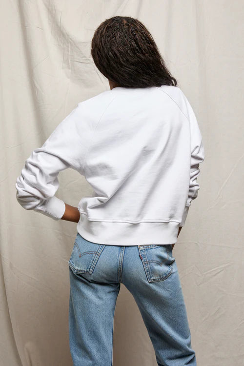 Perfect White Tee | Bowen French Terry Button Front Sweatshirt - White