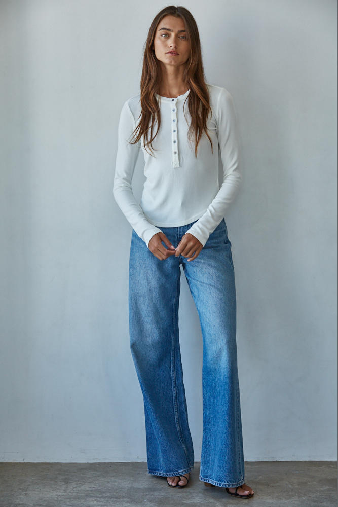 Studio Henley Ribbed Long Sleeve - Off White