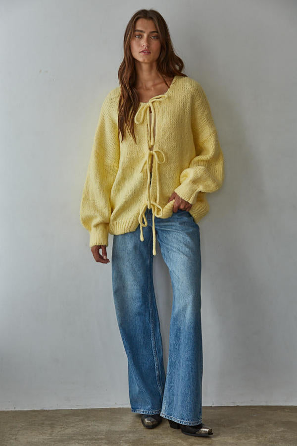 Sadie Tie Front Cardigan Sweater | Yellow
