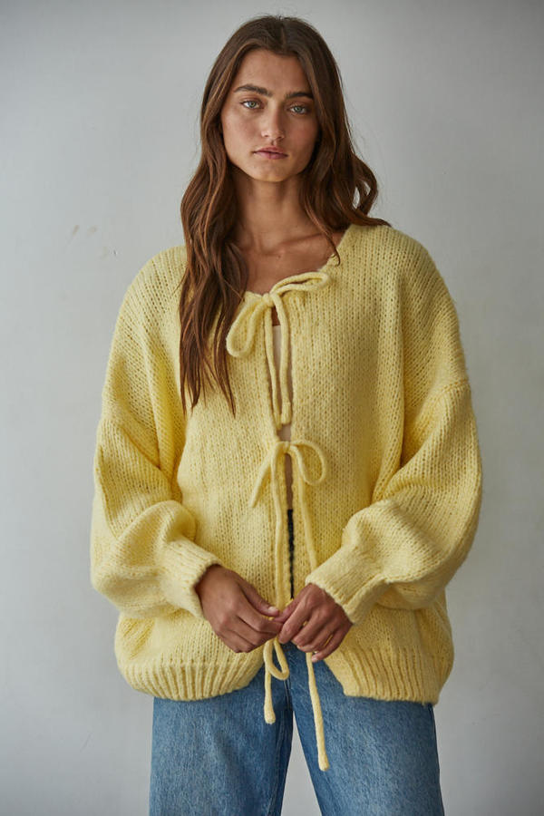 Sadie Tie Front Cardigan Sweater | Yellow