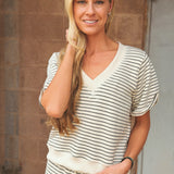 Perfect White Tee | Briggs French Terry Sweatshirt - Natural Charcoal Stripe