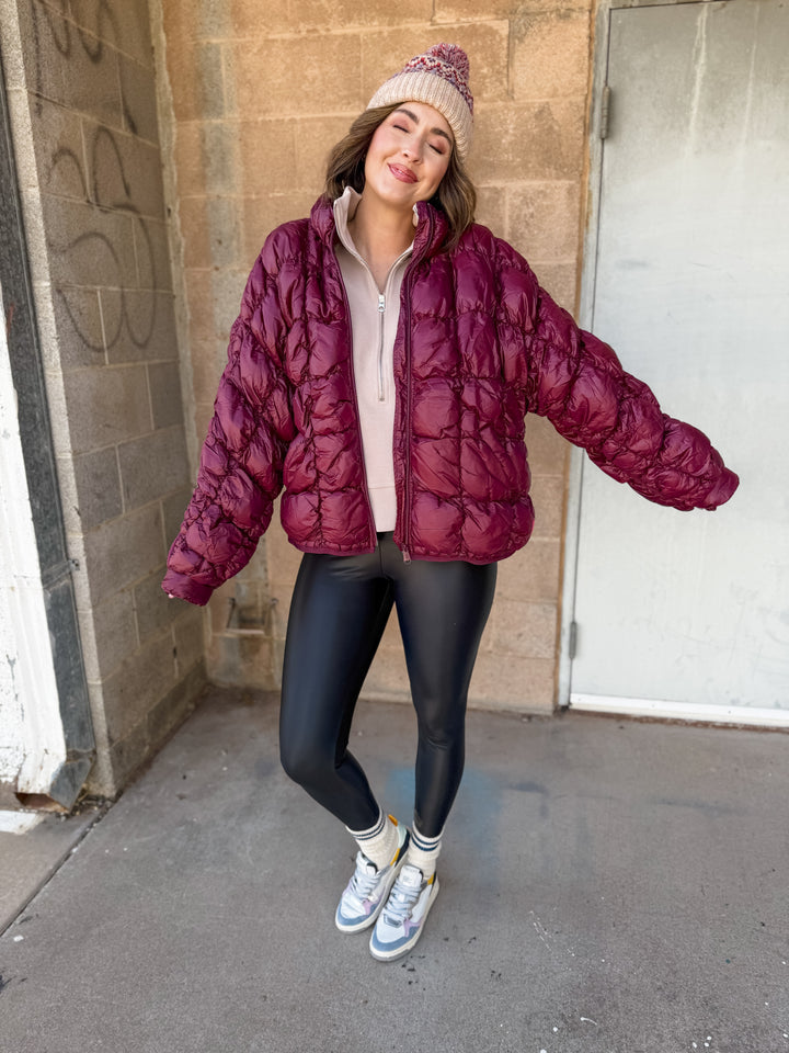 FP Movement | Scrunchy Glossy Pippa Puffer -Ox Blood