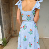 J. Marie Collections | The Samson Midi Skirt Set - Blue & White Stripe Embroidery
