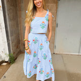 J. Marie Collections | The Samson Midi Skirt Set - Blue & White Stripe Embroidery