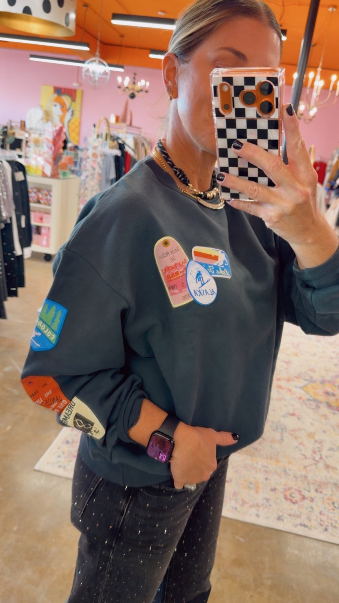 Daydreamer | Ski Patch & Pass Collector Oversized Crew - Washed Black