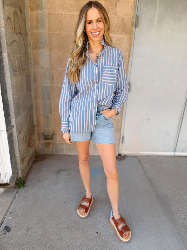 Kerri Rosenthal | Mia Ruffle Stripe Shirt - Multi