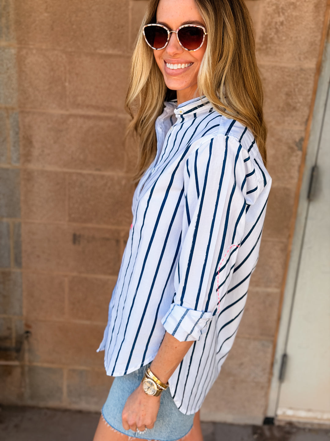 Kerri Rosenthal | Mia Mr. Sharpie Stripe Shirt - White/Indigo