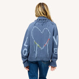 Kerri Rosenthal | Fringe Shawl Collar Love Cardigan - Denim Blue