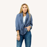 Kerri Rosenthal | Fringe Shawl Collar Love Cardigan - Denim Blue