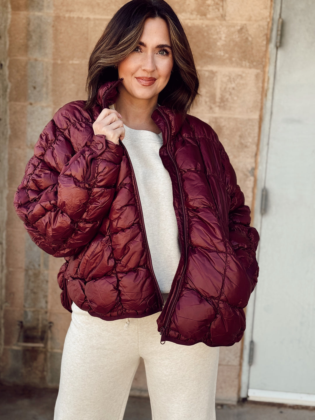 FP Movement | Scrunchy Glossy Pippa Puffer -Ox Blood