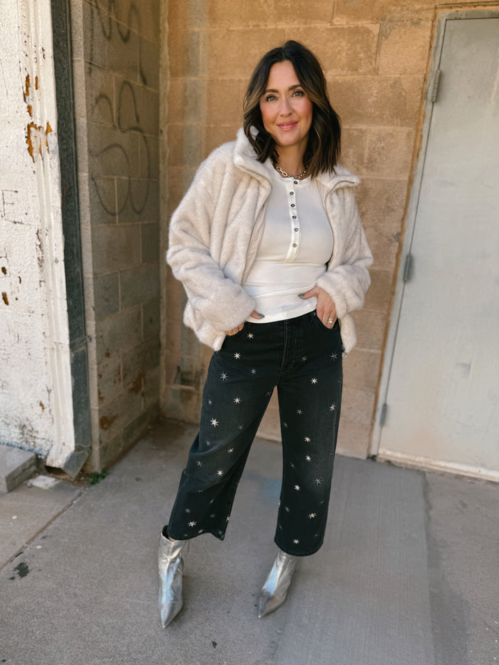 We The Free | Deep Trance Shine Embroidered Dropped Boyfriend Jeans - Starry Night