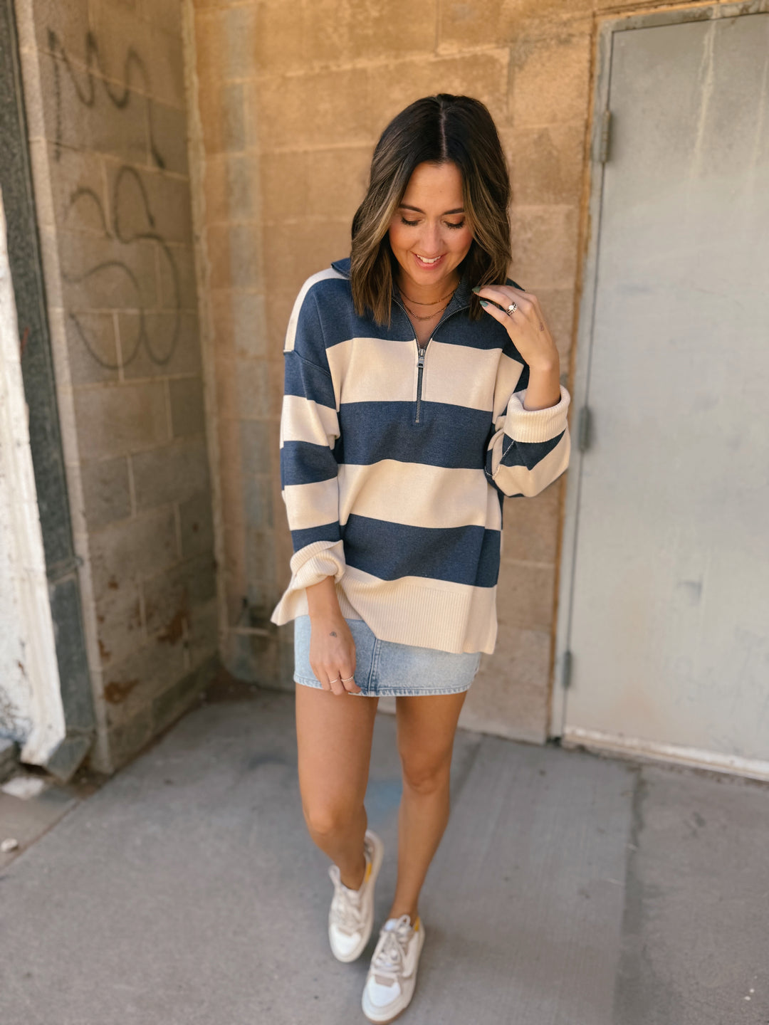 Fontaine Half Zip Long Sleeve - Navy Cream