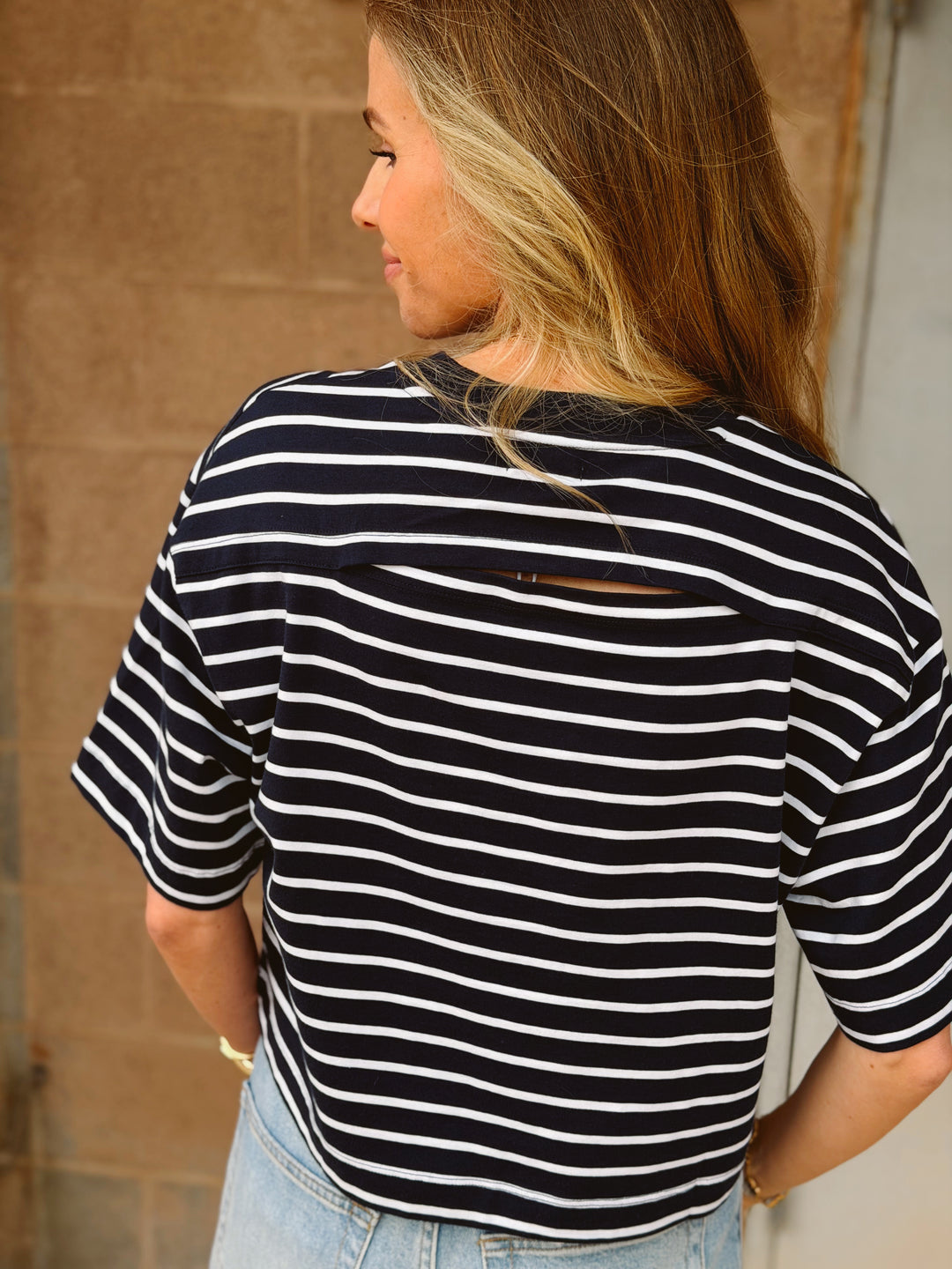 Pistola | Mae Cropped Tee - Navy White Stripe