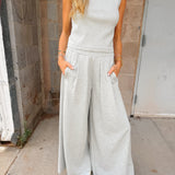 La Biz | Rib Muscle Tank Top and Pants Set - Heather Grey