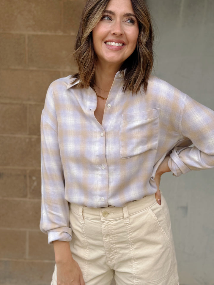 Z Supply River Plaid Button Up - Lavender Ice