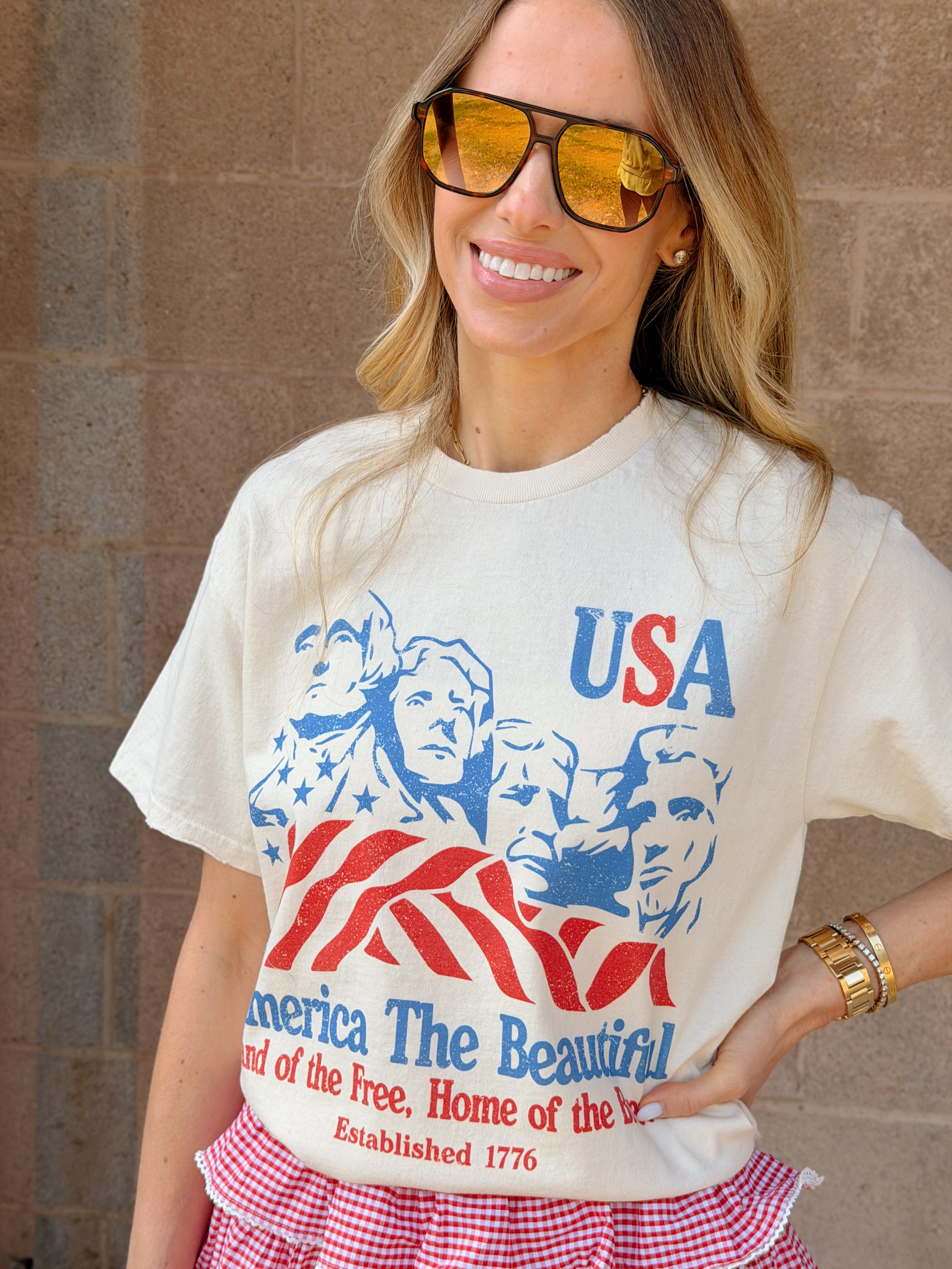 4th of July Mount Rushmore America USA Tee - Off White
