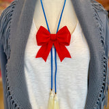 Rahya Jewelry Design | Ribbon Bow Bolo Candy Red with Ocean Blue & Ivory