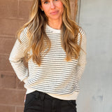 Perfect White Tee | Alexi French Terry Raglan - Natural/Charcoal Stripe
