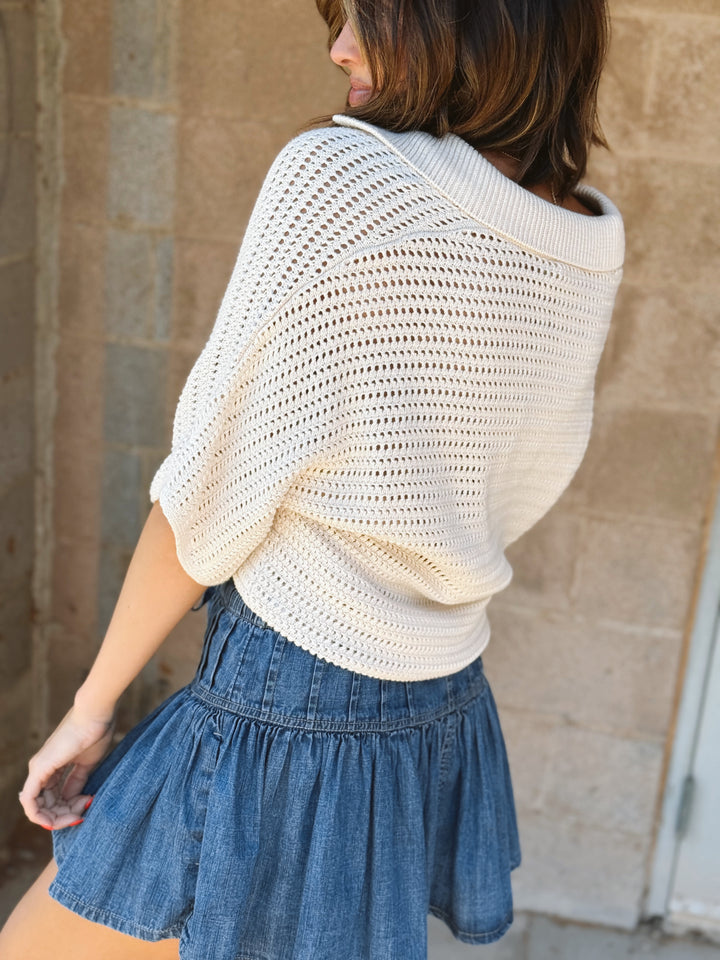 Faherty | Seacoast Crochet Polo- Cream