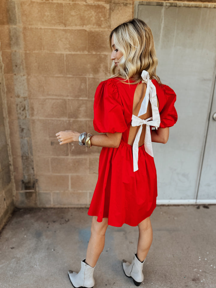 Open Back Tie Dress  - Red