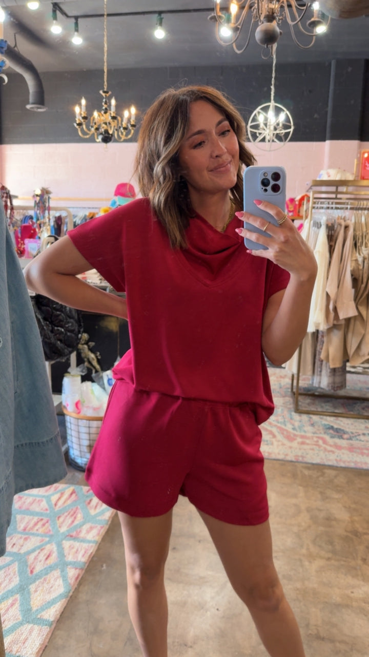 Laguna Cowl Neck Top - Garnet Red