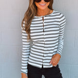 Sanctuary | Button Front Ribbed Top - Chalk/Black Stripe