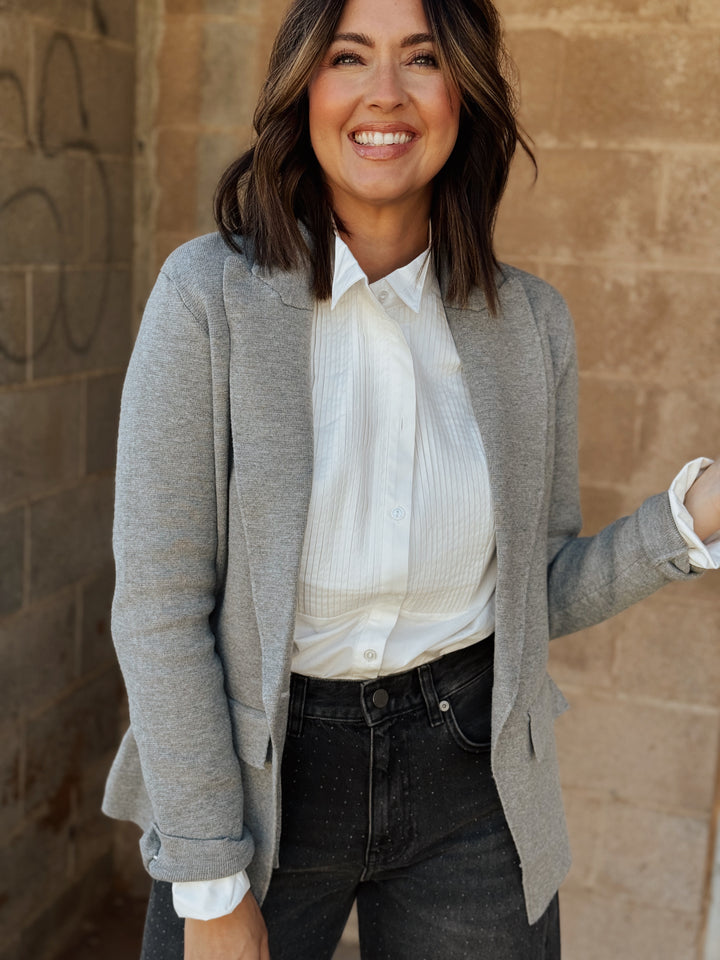 Hillary Knitted Tailored Blazer - Heather Grey