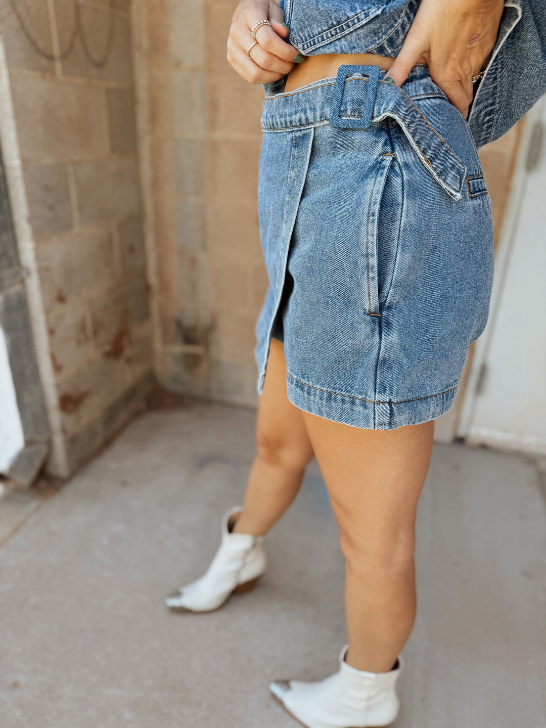 Denim Skort with Slanted Front