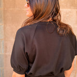 La Biz - Neoprene Cropped Short Sleeve Sweatshirt - Black