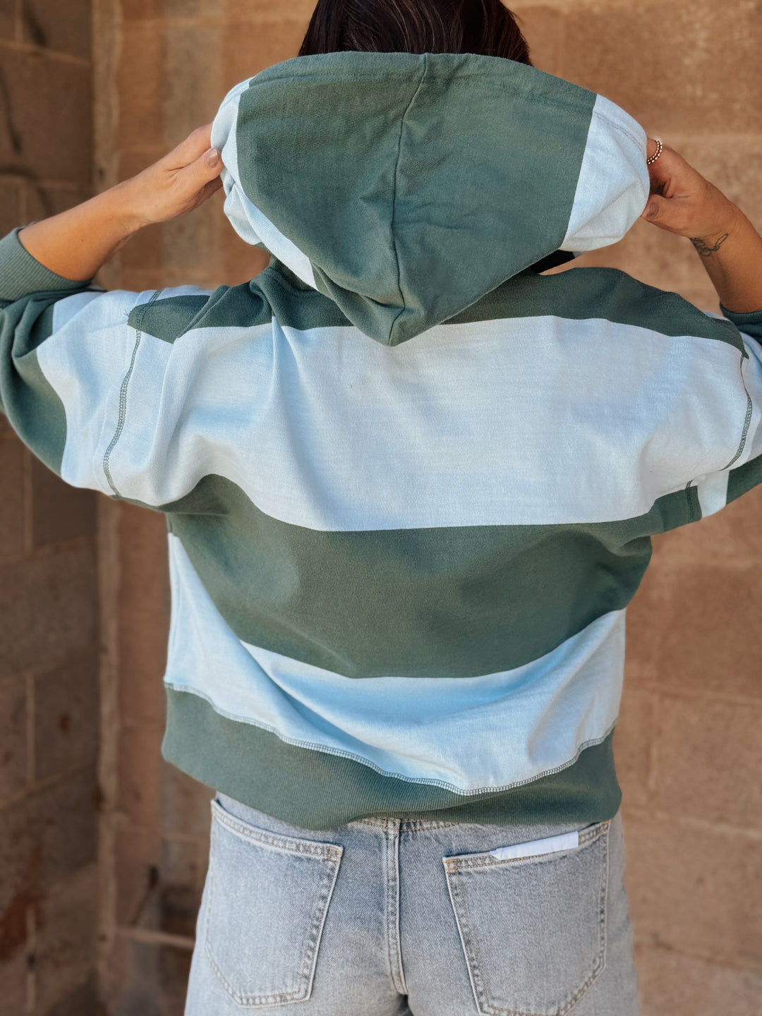 Stripe Hoodie- Teal Green/Baby Blue
