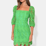 Adelyn Rae | Emery Puff Sleeve Lace Dress  - Matcha Green