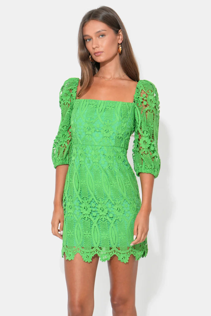 Adelyn Rae | Emery Puff Sleeve Lace Dress  - Matcha Green