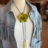 Rahya Jewelry Design | Orchid Bolo Olive Green with Ocean Blue & Ivory