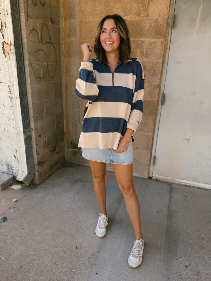 Fontaine Half Zip Long Sleeve - Navy Cream