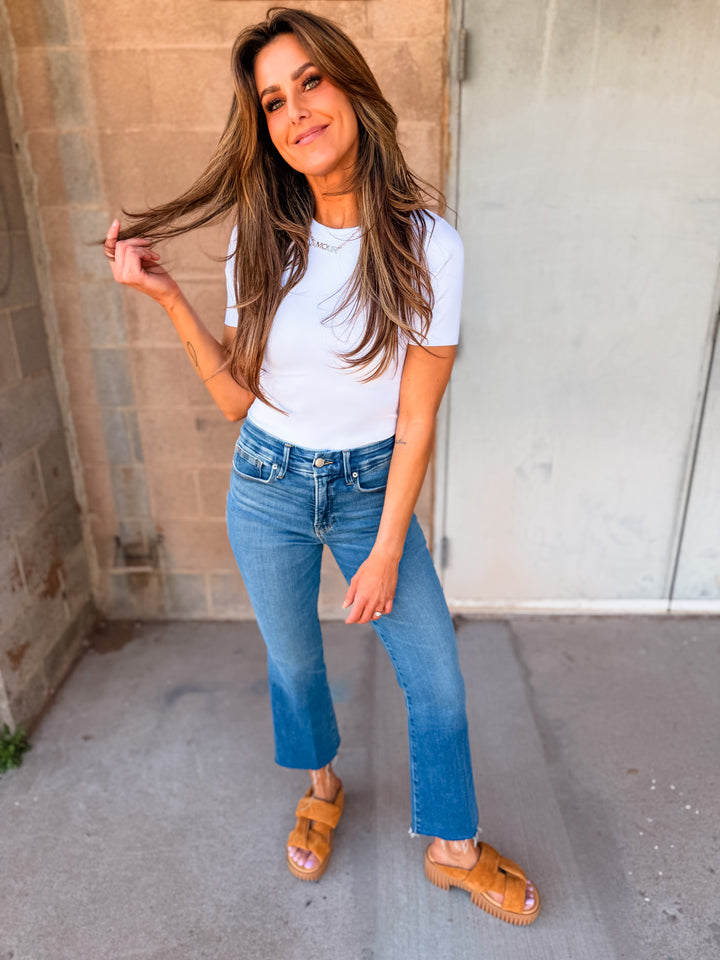 Good American | Soft Tech Good Legs Cropped Mini Boot Jeans - Indigo