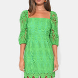 Adelyn Rae | Emery Puff Sleeve Lace Dress  - Matcha Green