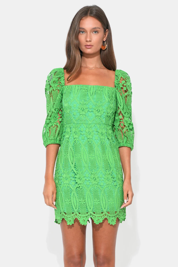 Adelyn Rae | Emery Puff Sleeve Lace Dress  - Matcha Green