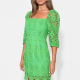 Adelyn Rae | Emery Puff Sleeve Lace Dress  - Matcha Green
