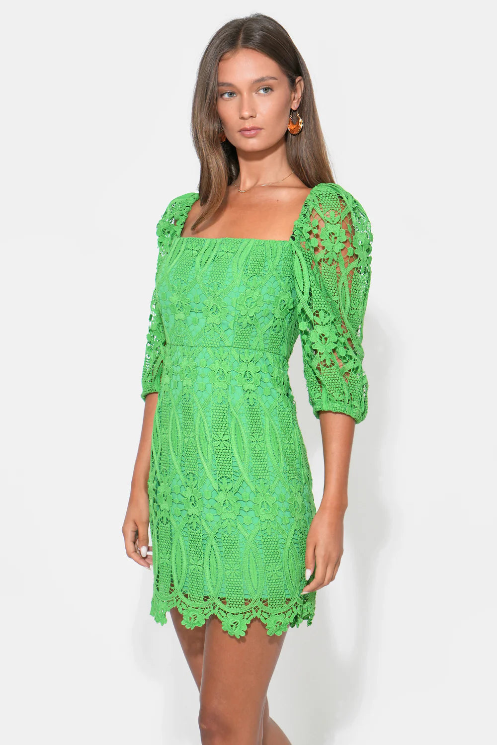 Adelyn Rae | Emery Puff Sleeve Lace Dress  - Matcha Green