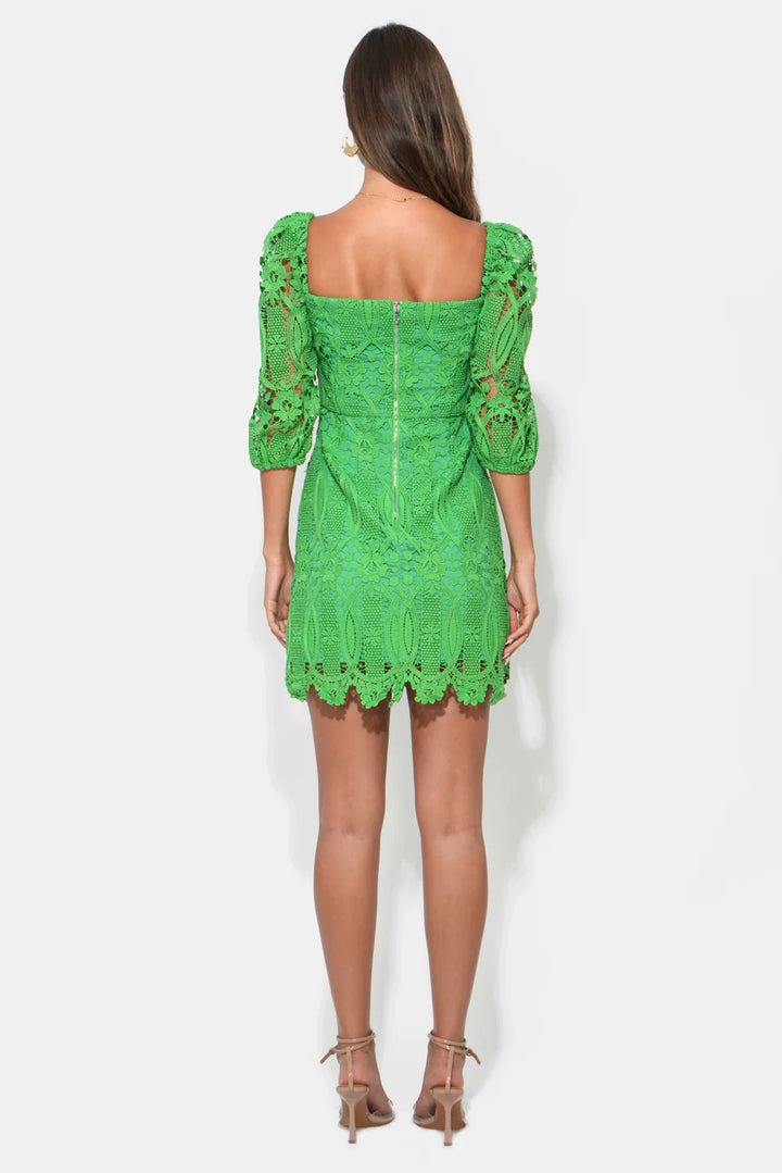 Adelyn Rae | Emery Puff Sleeve Lace Dress  - Matcha Green