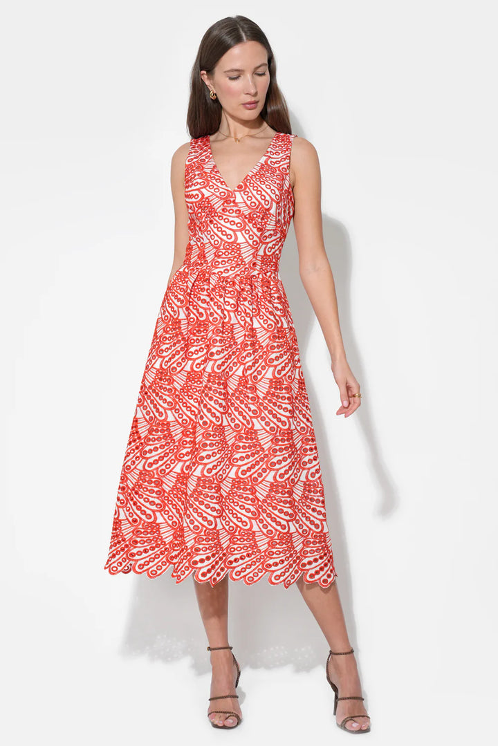 Adelyn Rae | Joanna Corset Embroidery Midi Dress - White/Red