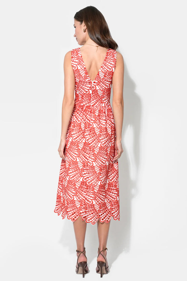 Adelyn Rae | Joanna Corset Embroidery Midi Dress - White/Red