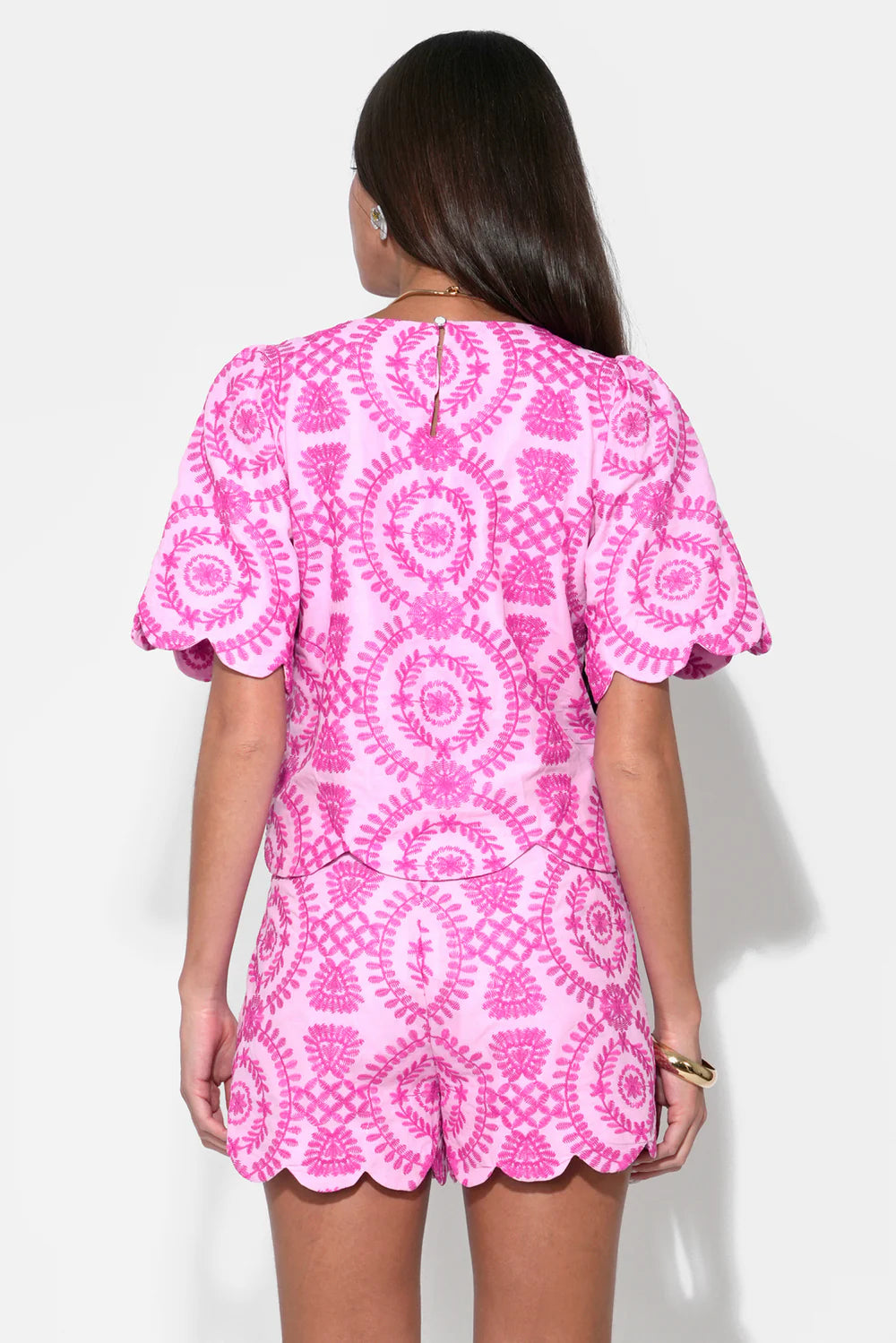 Adelyn Rae | Rose Embroidery Scallop Shorts - Lilac/Magenta