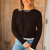 Good American | The Long Sleeve Layered Tee - Black